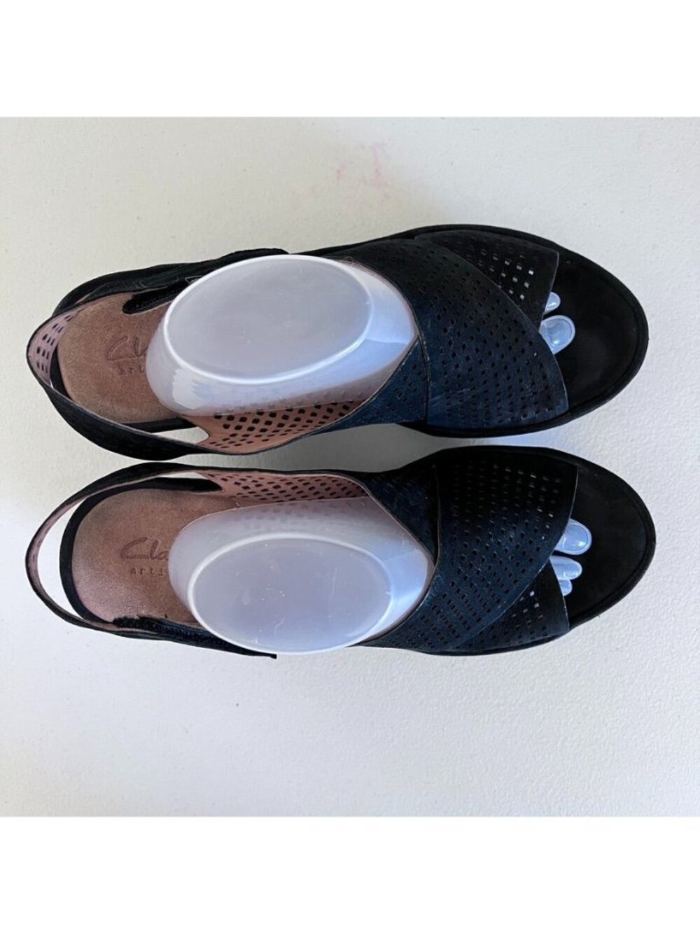 Clarks Artisan Clarene Award Sandals 8M Black Nubuck Wedge Slingback Adjustable - Picture 6 of 12